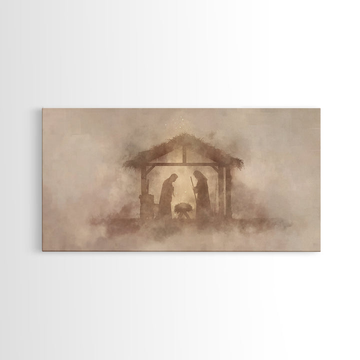 Holy Manger Light – Framed Canvas Print – Christian Art Canvas – Christian Christmas Art – Minimalist Christian Art – Jesus Painting