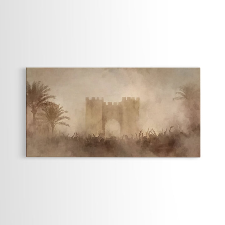 Palm Gate Dawn – Framed Canvas Print – Christian Wall Art – Christian Art Canvas – Moody Christian Art – Christian Christmas Art