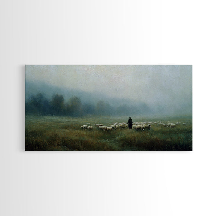 Misty Shepherd Path | Framed Canvas Print | Christian Wall Art | Jesus Painting | Christian Art Canvas | Moody Christian Art | Christmas Ar