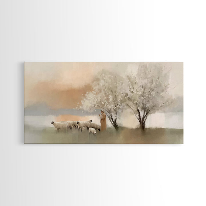 Graceful Pastures - Framed Canvas Print - Christian Decor For Home - Jesus Canvas Art - White Christmas Art - Christian Art Canvas