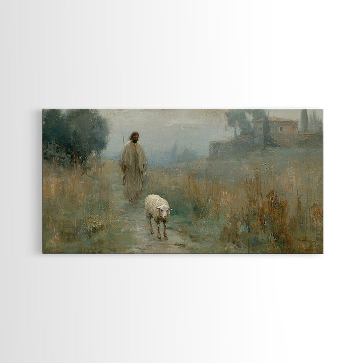 Shepherds Pathway – Framed Canvas Print – Christian Wall Art – Jesus Painting – Christian Art Canvas – Pastoral Scenery – Christian Decor