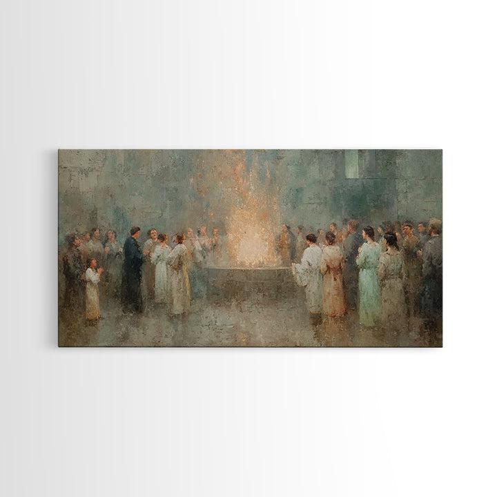 Holy Fire Circle, Framed Canvas Print, Christian Art Canvas, Christian Painting, Christmas Wall Art, Christian Christmas Art