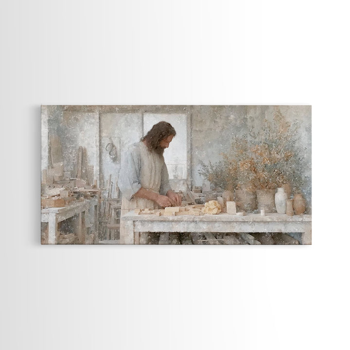 Carpenter’s Grace – Framed Canvas Print – Christian Wall Art – Christian Art Canvas – Jesus Painting – Vintage Christian Art – Christian De