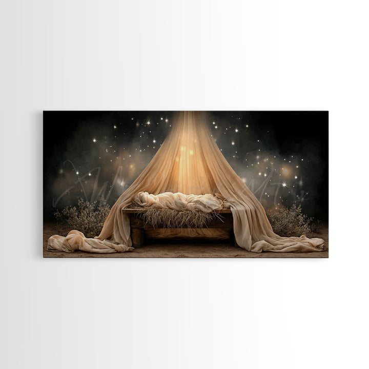 Heavenly Manger – Framed Canvas Print – Christian Wall Art – Jesus Painting – Christmas Art – Christian Art Canvas – Christian Christmas Ar