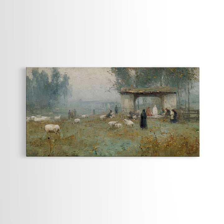 Pastoral Nativity, Framed Canvas Print, Christian Art Canvas, Christmas Art, Jesus Painting, Christian Wall Art, Christian Christmas Art