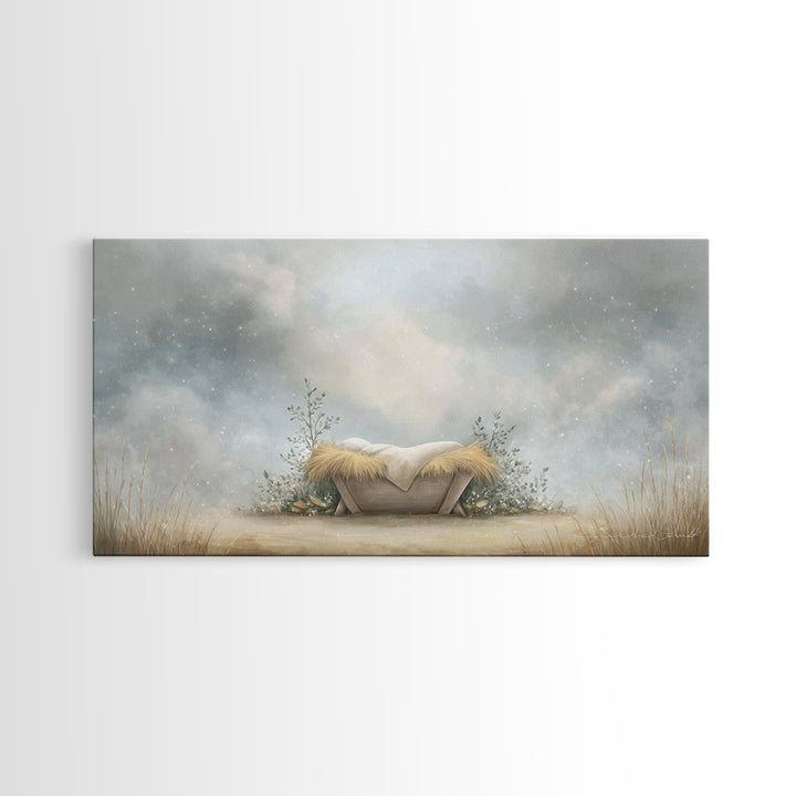 Silent Manger – Framed Canvas Print – Christian Art Canvas – Christian Wall Art – Jesus Painting – Christmas Art – Christian Christmas Art