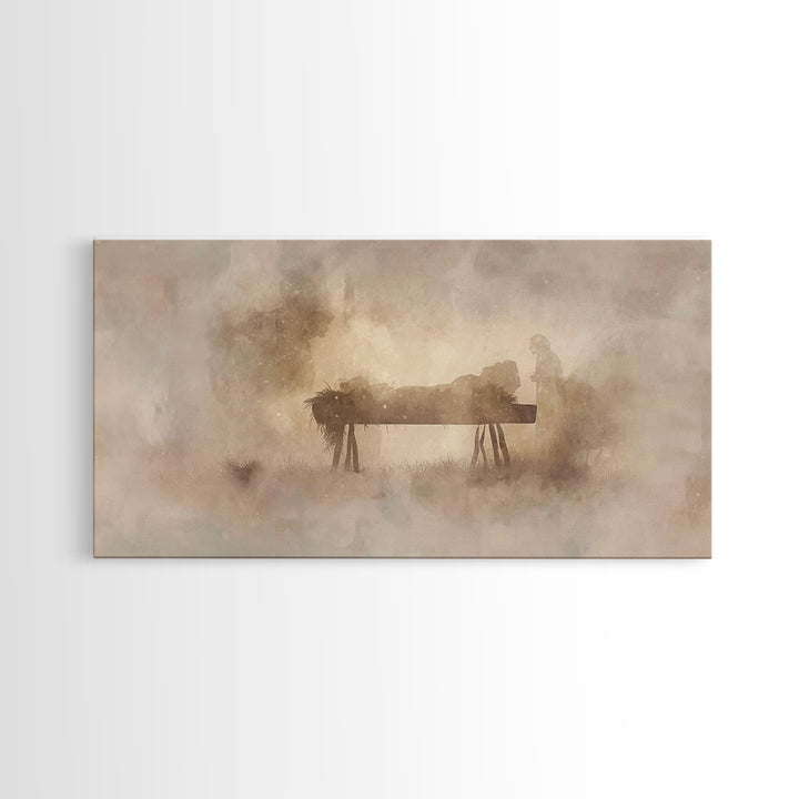 Holy Visitors, Framed Canvas Print, Christian Wall Art, Christian Christmas Art, Jesus Painting, Christmas Art, Christian Art Canvas