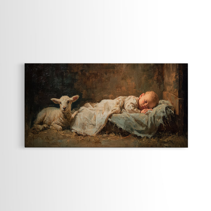 Sacred Slumber | Framed Canvas Print | Christian Wall Art | Jesus Painting | Christian Christmas Art | Christian Art Canvas | Christmas Art
