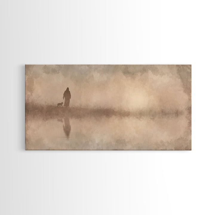 Shepherd River Walk – Framed Canvas Print – Jesus Painting – Christian Wall Art – Christian Art Canvas – Christian Decor