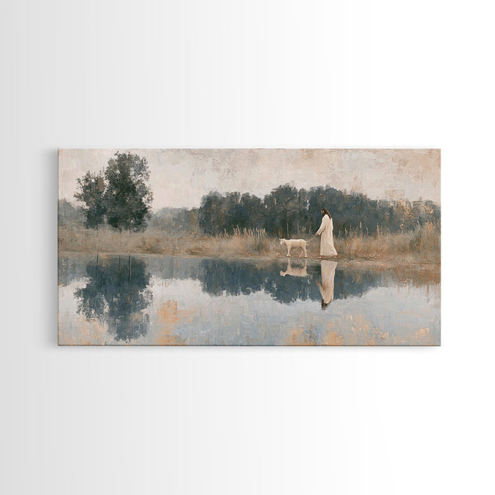 Pastoral Grace Shore – Framed Canvas Print – Christian Art Canvas – Jesus Painting – Christian Wall Art – Christian Decor