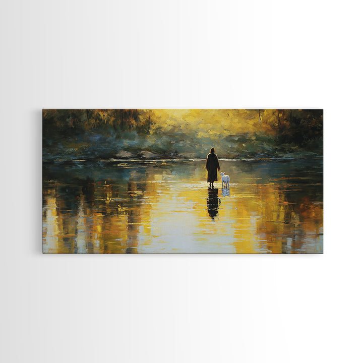 Golden Shepherd Path – Framed Canvas Print – Christian Wall Art – Jesus Painting – Christian Art Canvas – Christian Christmas Art