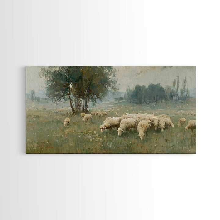 Radiant Meadow Flock, Framed Canvas Print, Christian Art, Christian Wall Art, Christian Art Canvas, Christian Paintings, Christmas Art, Chr