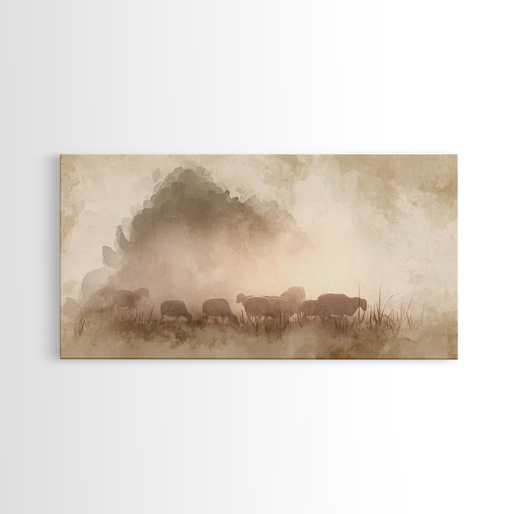 Sunlit Shepherd Fields – Framed Canvas Print – Christian Art – Christian Wall Art – Jesus Painting – Christian Christmas Art – Christian Ar