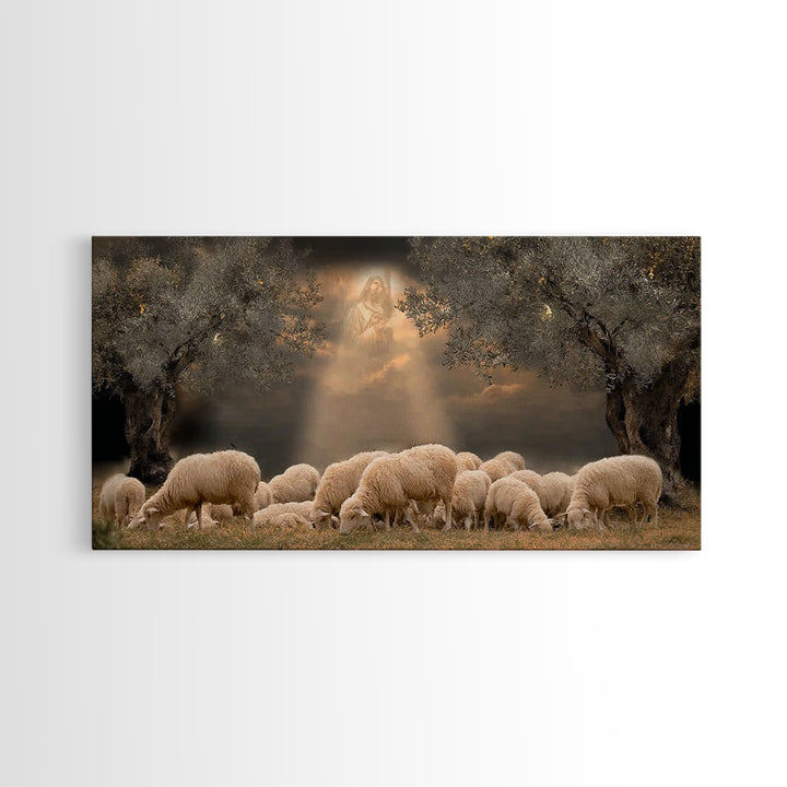 Heavenly Pasture Vision, Framed Canvas Print, Christian Christmas Art, Christian Wall Art, Jesus Painting, Christian Art Canvas, Christmas