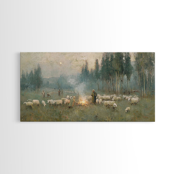 Dawn Of The Shepherds – Framed Canvas Print – Christian Christmas Art – Christian Wall Art – Jesus Painting – Christian Art Canvas – Christ
