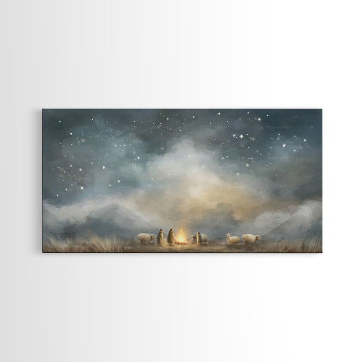 Shepherds Under Heaven, Framed Canvas Print, Christian Art Canvas, Christian Wall Art, Jesus Painting, Christmas Art, Christian Christmas A