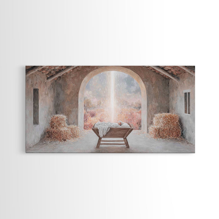 Blessed Manger Light – Framed Canvas Print – Christian Wall Art – Christian Art Canvas – Christmas Art – Christian Christmas Decor
