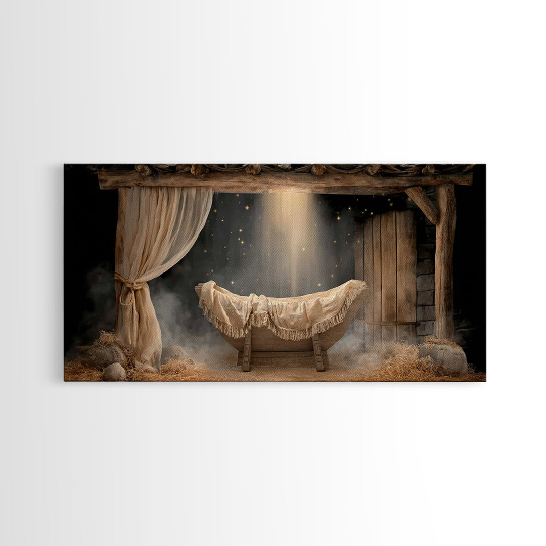 Holy Night Cradle | Framed Canvas Print | Christian Art Prints | Christmas Canvas Wall Art | Framed Christmas Art | Christian Decoration