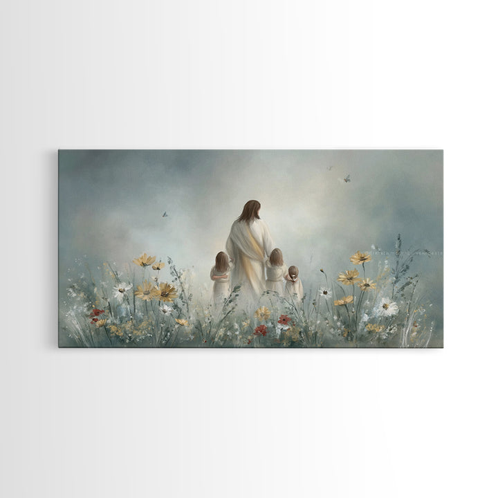 Heavenly Meadow, Framed Canvas Print, Christian Wall Art, Jesus Painting, Christian Art Canvas, Large Christian Painting, Christian Christm