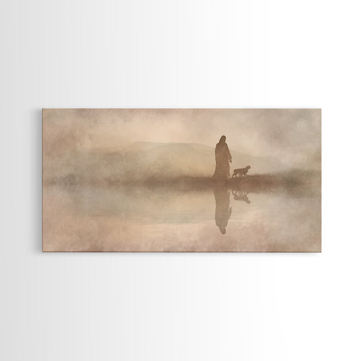 Shepherd In The Mist - Framed Canvas Print - Christian Art Canvas - Christian Christmas Art - Jesus Painting - Christian Wall Art