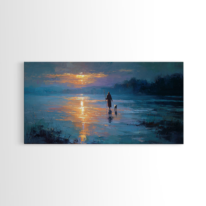 Evening Shepherd Walk - Framed Canvas Print - Christian Wall Art - Jesus Painting - Christian Christmas Art - Christian Art Canvas