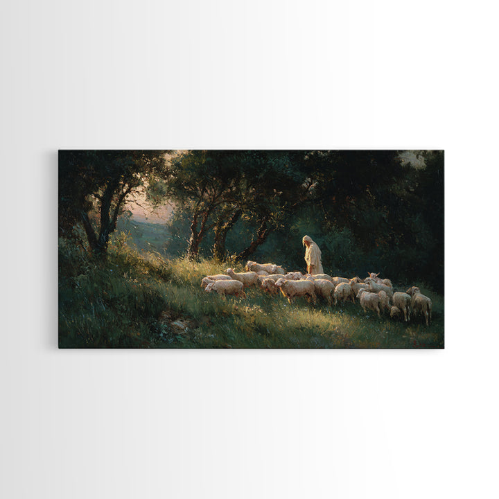 Shepherds Of Light - Framed Canvas Print - Christian Wall Art - Jesus Painting - Pastoral Scenery - Christian Christmas Art