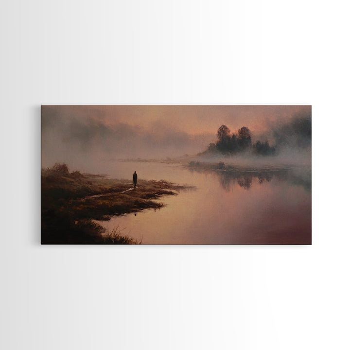 River Dawn Solitude | Framed Canvas Print | Christian Art Canvas | Jesus Painting | Christian Wall Art | Vintage Christian Art | Christian