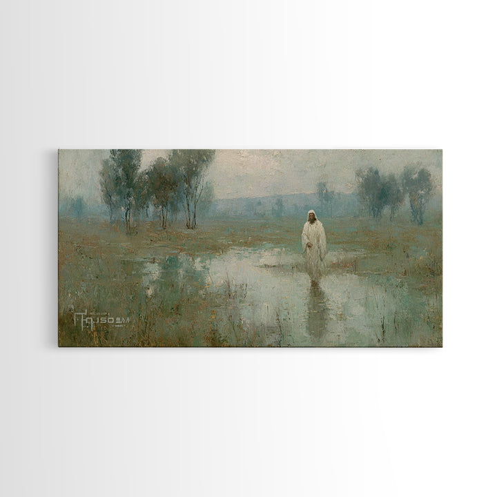 Silent Meadow Light – Framed Canvas Print – Christian Art Canvas – Jesus Painting – Christian Wall Art – Vintage Christian Painting – Chris