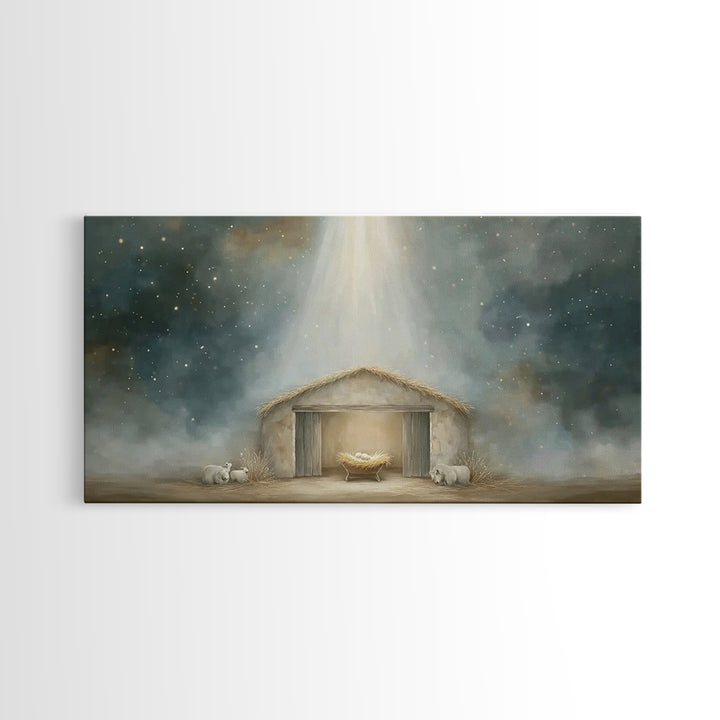 Starry Manger Peace – Framed Canvas Print – Christian Art Canvas – Christmas Art Prints – Christian Christmas Decor – Modern Christian Art