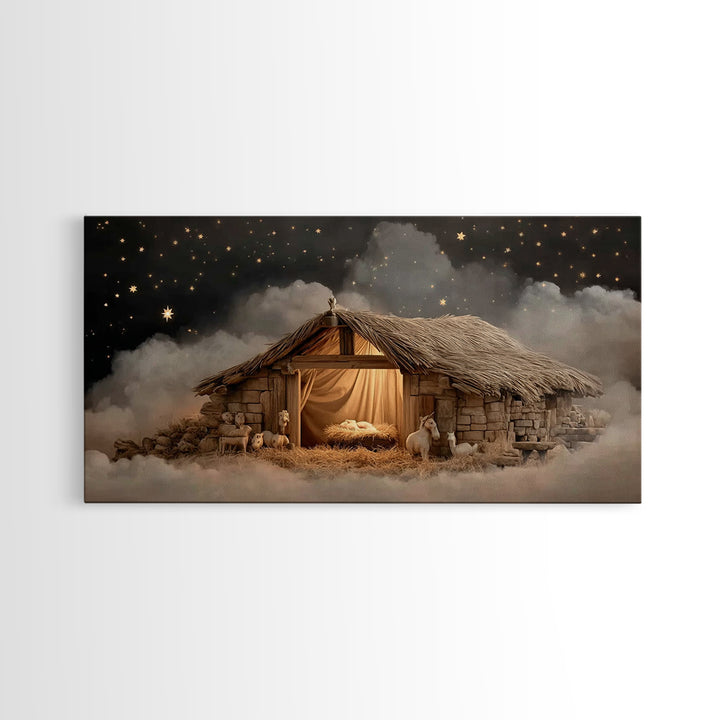 Holy Night Peace – Framed Canvas Print – Christian Art Canvas – Jesus Painting – Christmas Wall Art – Christian Christmas Art – Christian D