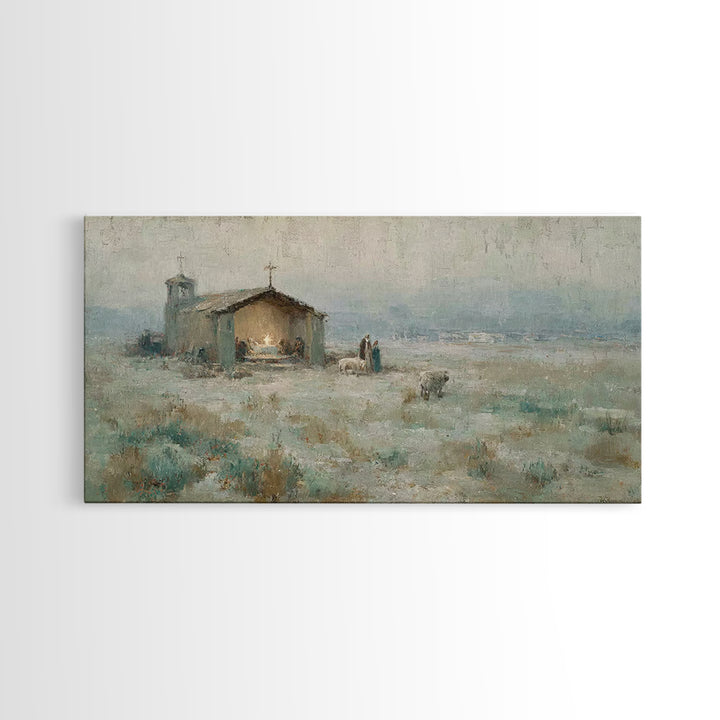 Humble Shelter – Framed Canvas Print – Christian Christmas Art – Christian Wall Art – Christmas Art – Christian Art Canvas – Christian Deco