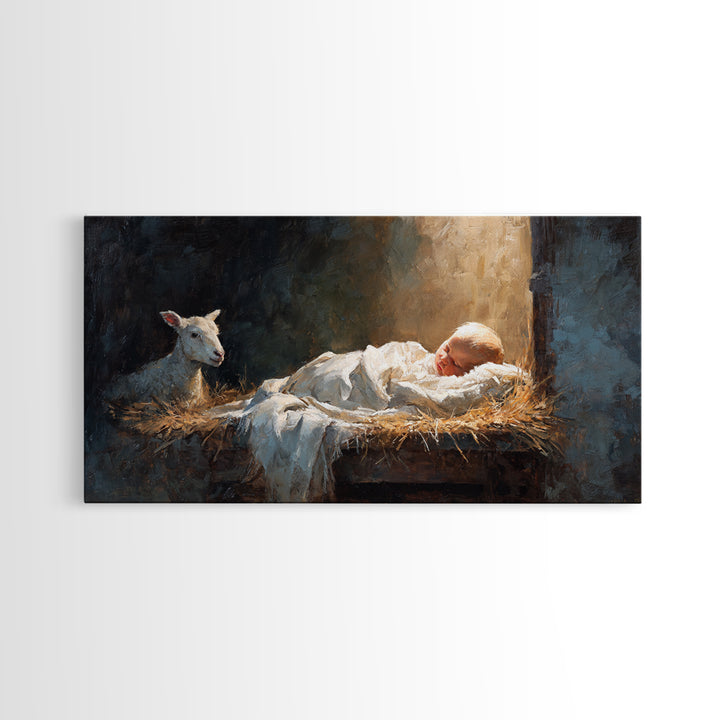 Holy Cradle Light – Framed Canvas Print – Christian Wall Art – Jesus Painting – Christian Art Canvas – Christian Christmas Art – Christian