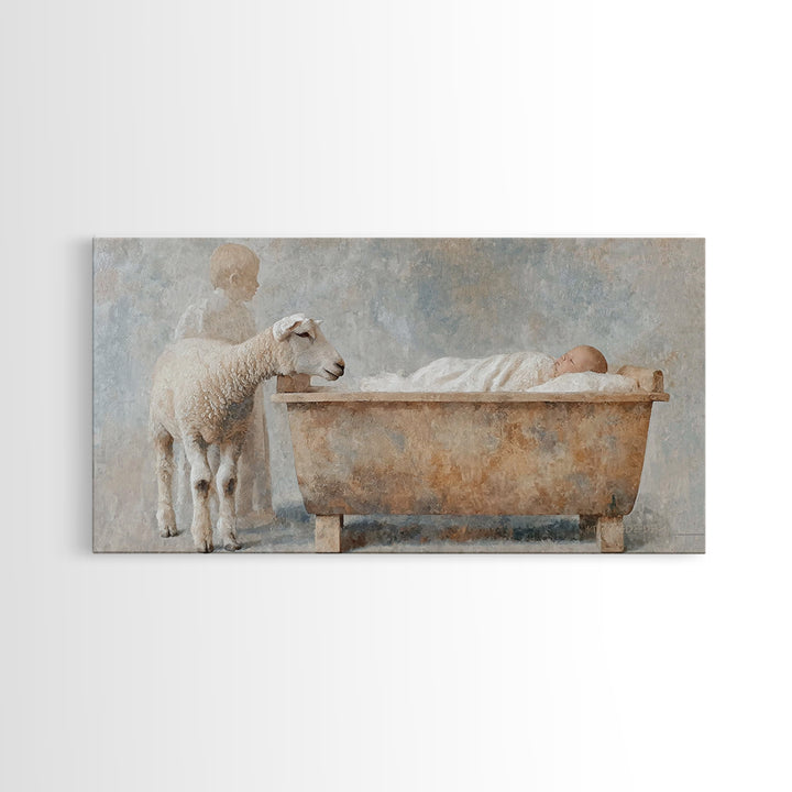 Lamb Of Peace | Framed Canvas Print | Christian Wall Art | Jesus Painting | Christian Art Canvas | Vintage Christmas Art | Christian Christ