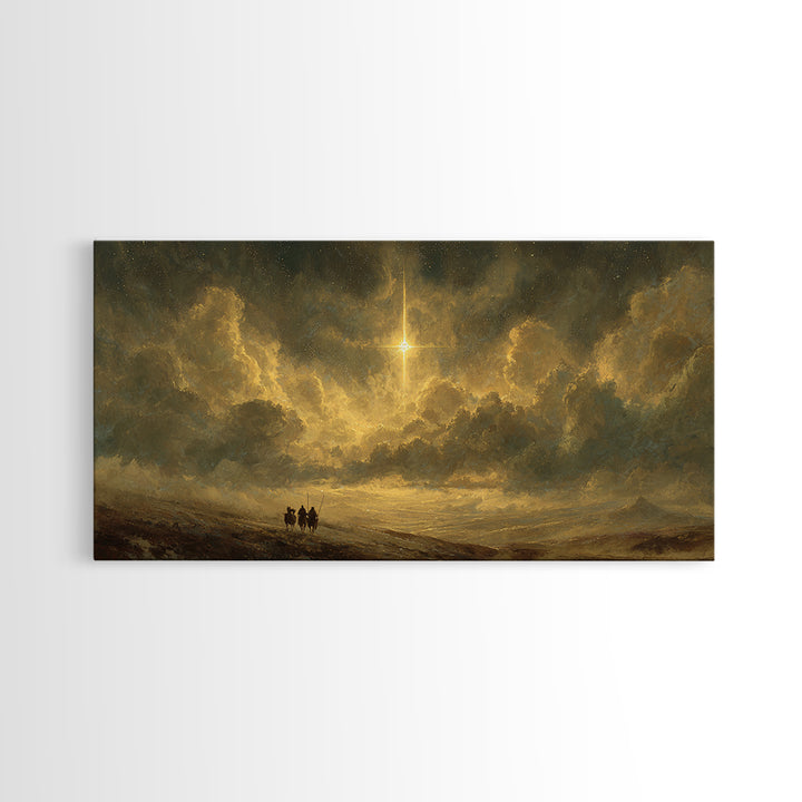 Journey By Starlight, Framed Canvas Print, Christian Art Painting, Moody Christmas Art, Christmas Wall Art, Christian Art Print