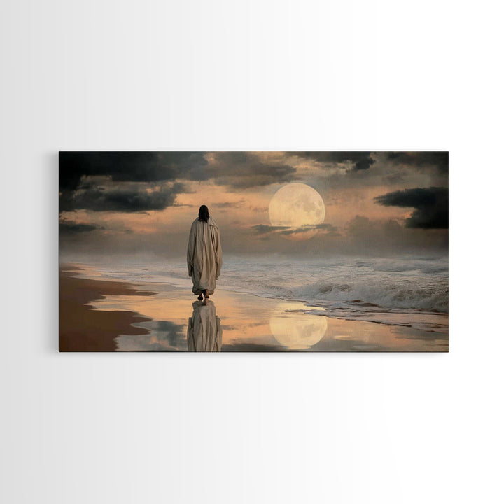 Moonlit Savior – Framed Canvas Print, Christian Art Canvas, Jesus Painting, Christian Wall Art, Moody Christian Art, Christian Gift