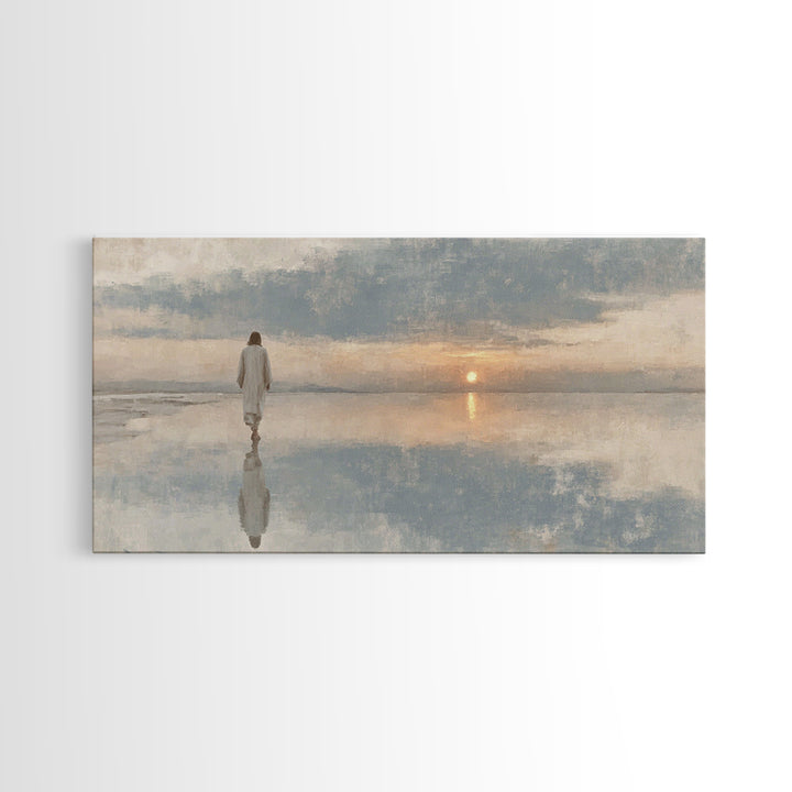 Silent Footsteps – Framed Canvas Print | Christian Art Print | Christian Wall Art | Minimalist Christian Art | Jesus Painting | Christian D