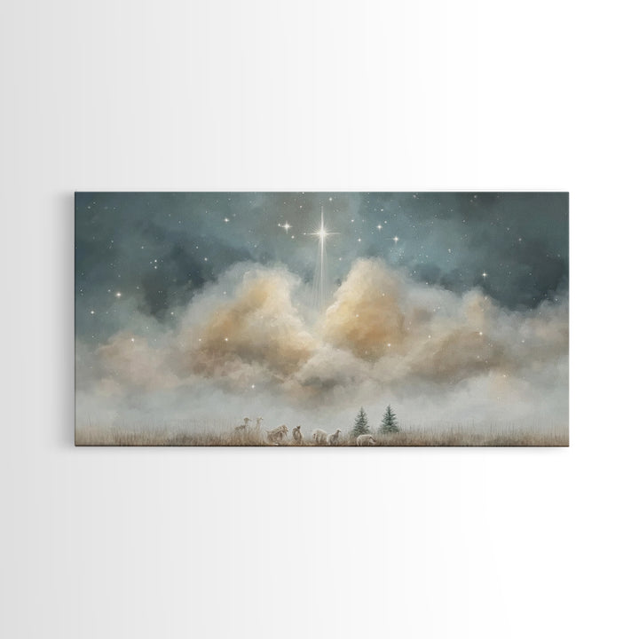 Shepherds Beneath Glory – Framed Canvas Print – Christian Christmas Art – Christian Art Work – Christmas Canvas Wall Art – Christian Decor