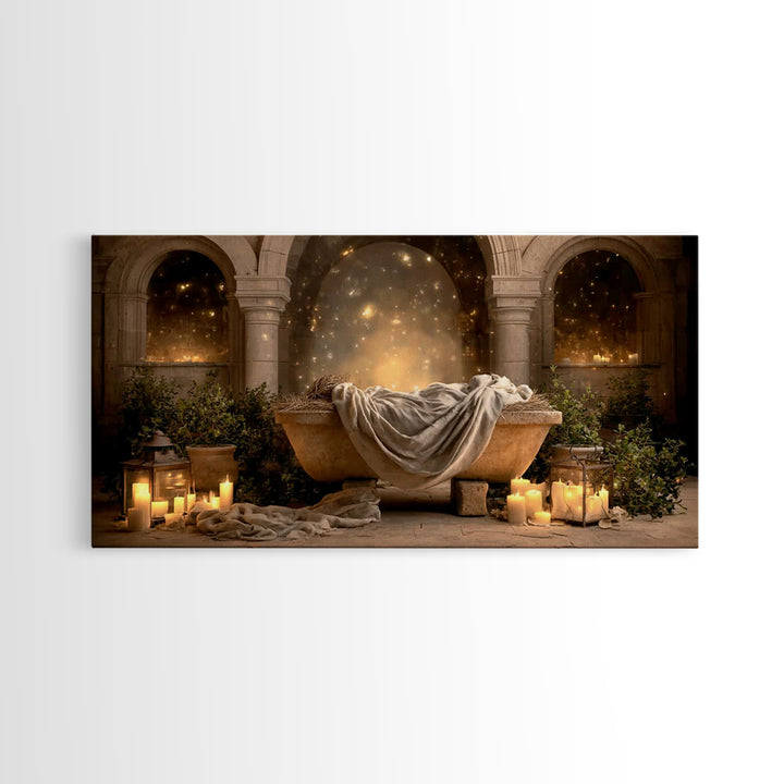 Holy Night Cradle – Framed Canvas Print – Christmas Wall Art – Christian Art Canvas – Christian Christmas Art – Christian Gift Ideas