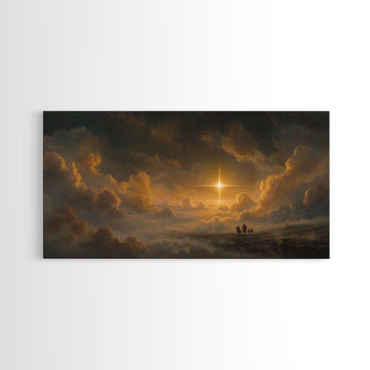 The Guiding Star - Framed Canvas Print - Christian Wall Art - Christmas Canvas Wall Art - Moody Christmas Art - Christian Christmas Art