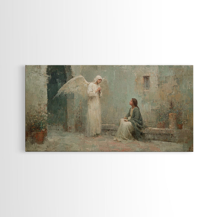 Courtyard Angel – Framed Canvas Print – Christian Art Canvas – Vintage Christian Art – Christian Wall Art – Christian Christmas Art
