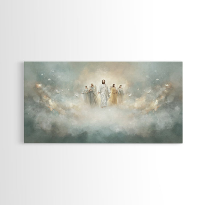 Clouds Of Glory, Framed Canvas Print, Christian Art Canvas, Jesus Painting, Christian Wall Art, Christian Christmas Decor, Modern Christian