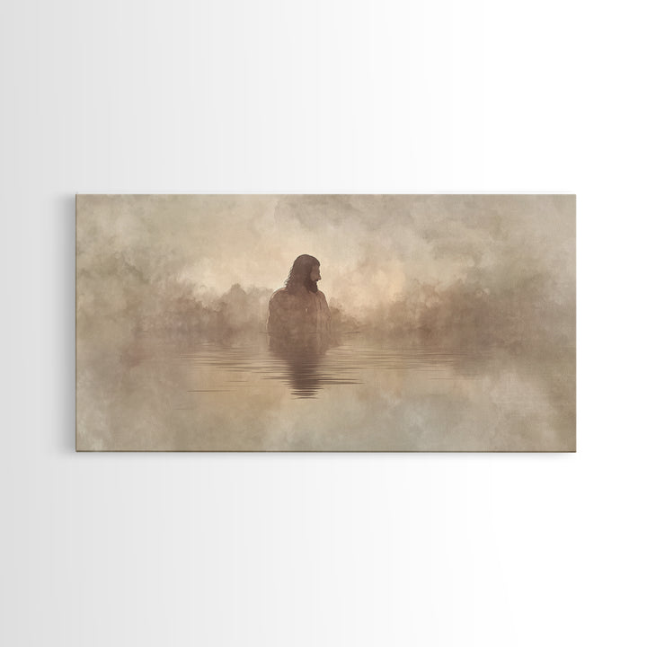 Solitude In Mist – Framed Canvas Print – Christian Art Print – Minimalist Christian Art – Jesus Painting – Christian Wall Art – Modern Chri