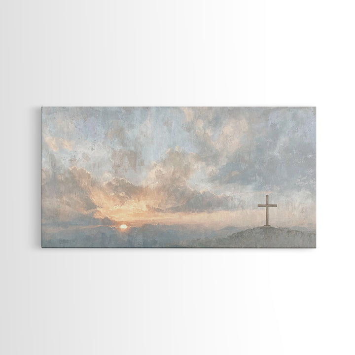 Cross At Dawn – Framed Canvas Print – Christian Wall Art – Christian Art Canvas – Christian Christmas Art – Subtle Christian Art – Christia