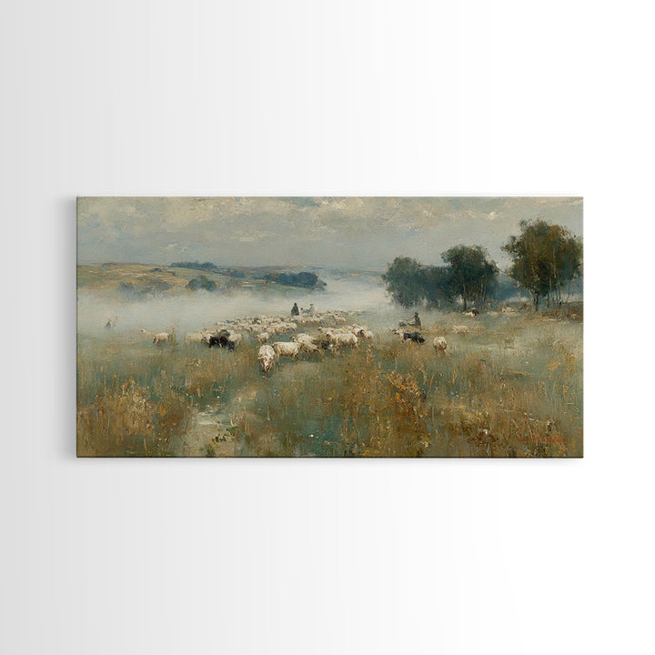 Pastoral Morning Peace - Framed Canvas Print - Christian Paintings - Christian Wall Art - Christmas Art Prints - Subtle Christian Art