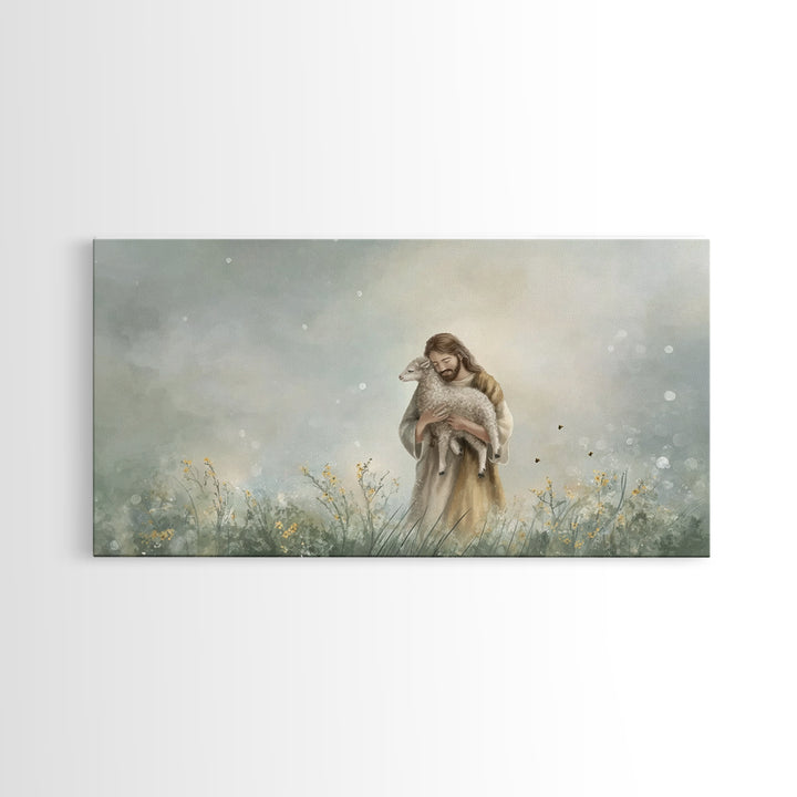 Gentle Shepherd Peace - Framed Canvas Print - Christian Art Print - Modern Christian Art - Jesus Painting - Subtle Christian Art