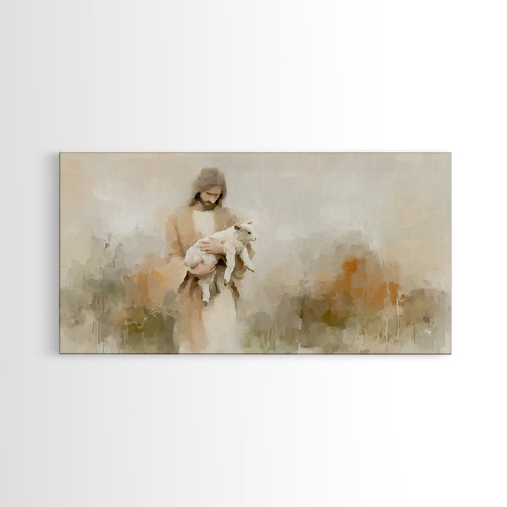 Pastoral Mercy Light - Framed Canvas Print - Christian Wall Art - Large Christian Painting - Jesus Canvas Art - Christian Decor