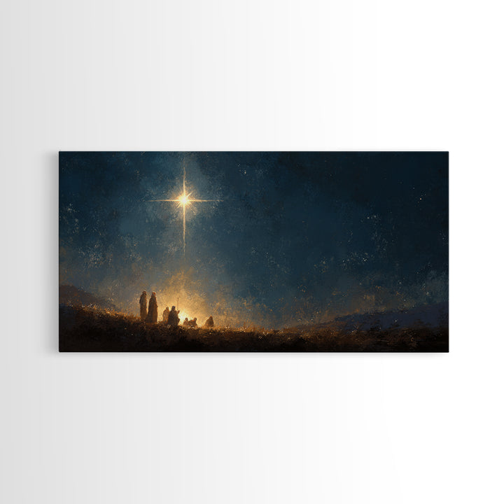 Night Of Promise - Framed Canvas Print - Christian Art Painting - Moody Christmas Art - Christian Christmas Decor - Christian Wall Art