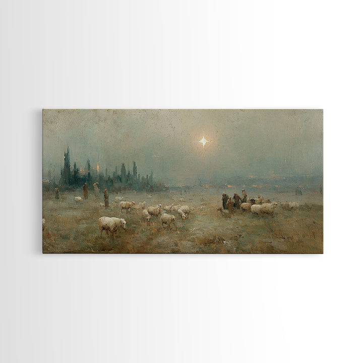 Shepherds’ Vigil – Framed Canvas Print – Christian Art – Christmas Canvas Wall Art – Christian Wall Art – Vintage Christmas Art – Christmas