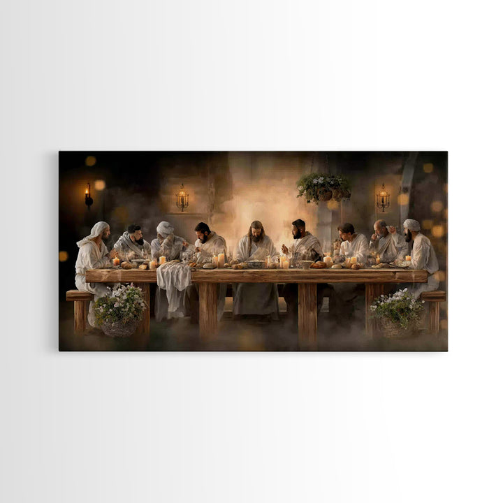 Desert Supper Glow, Framed Canvas Print, Christian Wall Art, Christian Art Canvas, Jesus Painting, Christian Christmas Art, Modern Christia