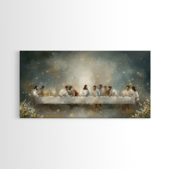 Luminous Last Supper – Framed Canvas Print – Christian Wall Art – Christian Art Print – Jesus Painting – Christmas Art Prints – Modern Chri